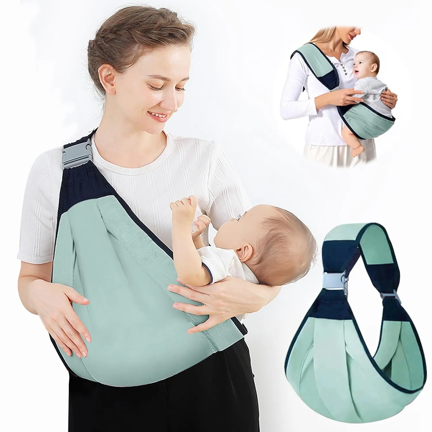 Baby Sling Carrier, Adjustable Baby Holder Carrier, Baby Half Wrapped Sling Hip Carrier, One Shoulder Labor-Saving, Cloth Fabric Lightweight Baby Carrier for Newborn to Toddler Up to 45 lbs (Green)
