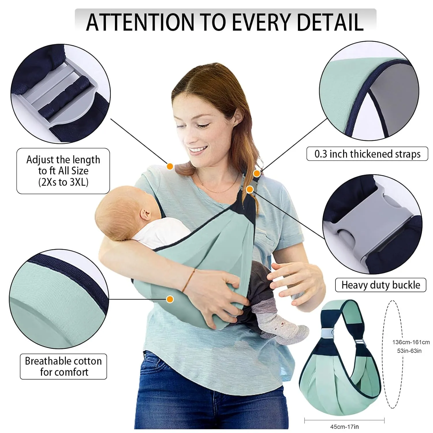 Baby Sling Carrier, Adjustable Baby Holder Carrier, Baby Half Wrapped Sling Hip Carrier, One Shoulder Labor-Saving, Cloth Fabric Lightweight Baby Carrier for Newborn to Toddler Up to 45 lbs (Green)