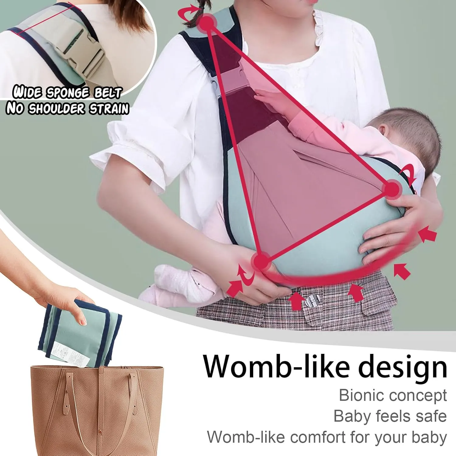 Baby Sling Carrier, Adjustable Baby Holder Carrier, Baby Half Wrapped Sling Hip Carrier, One Shoulder Labor-Saving, Cloth Fabric Lightweight Baby Carrier for Newborn to Toddler Up to 45 lbs (Green)