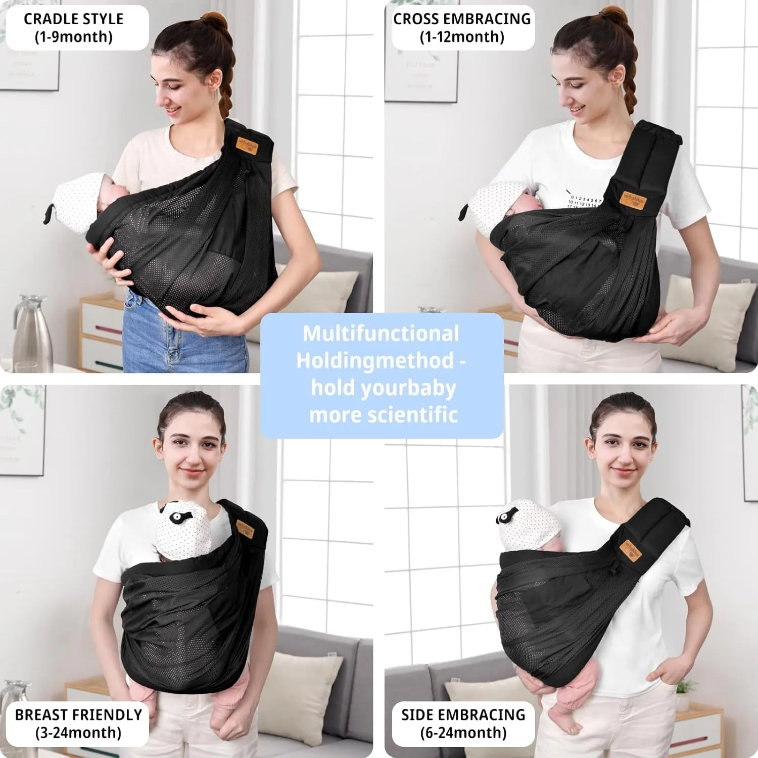 Baby Sling Carrier Newborn, Adjustable Easy Wearing Baby Nursing Warp Sling, New Mom Dad Soft Cotton Baby Front Holder Carrier for Infant Toddler Life Travel Essential Gifts