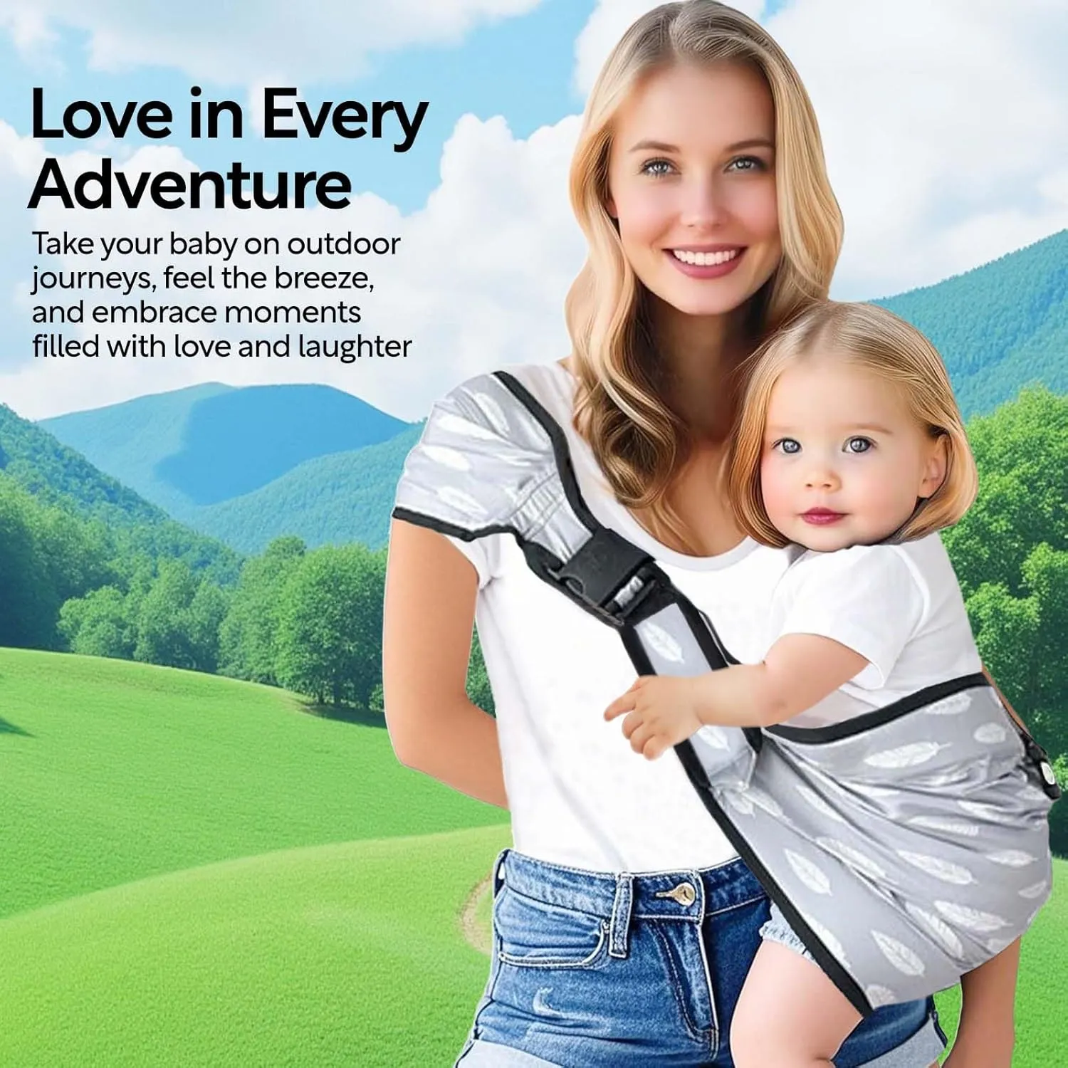 Baby Sling Carrier with Hip Seat - Adjustable & Safety Certified, Ergonomic Non-Slip Design for Newborn to Toddler (0-36 Months) -Carrying 8-35lbs Gray Feather