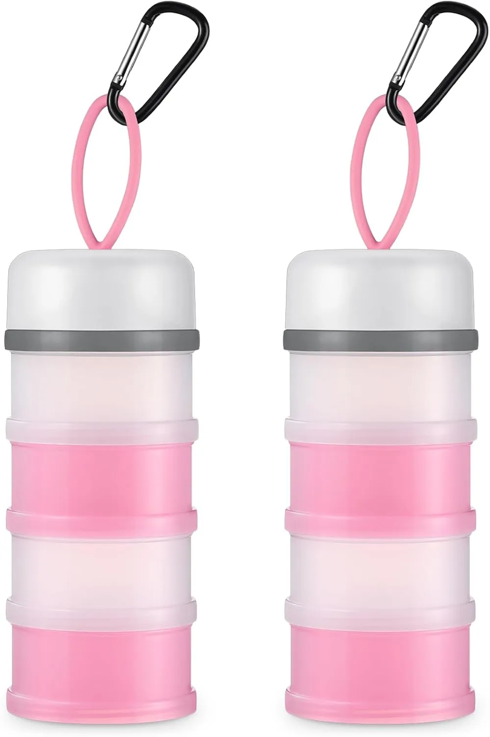 Baderke 2 Pcs Protein Powder Container with Funnels Stand, 4 Stackable Leakproof Protein Powder Dispenser, Portable Keychain Powder Container for Workout, Fitness, Travel(Pink, White)