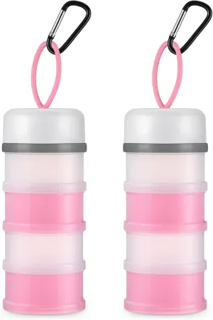 Baderke 2 Pcs Protein Powder Container with Funnels Stand, 4 Stackable Leakproof Protein Powder Dispenser, Portable Keychain Powder Container for Workout, Fitness, Travel(Pink, White)