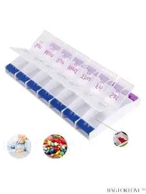 BagForLove - 14-Compartment Weekly Double-Row Pill Box for Home Medication Management