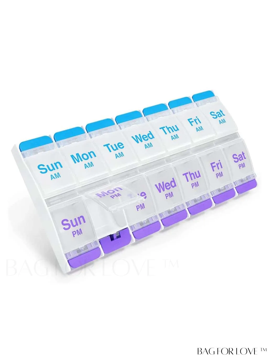 BagForLove - 14-Compartment Weekly Double-Row Pill Box for Home Medication Management
