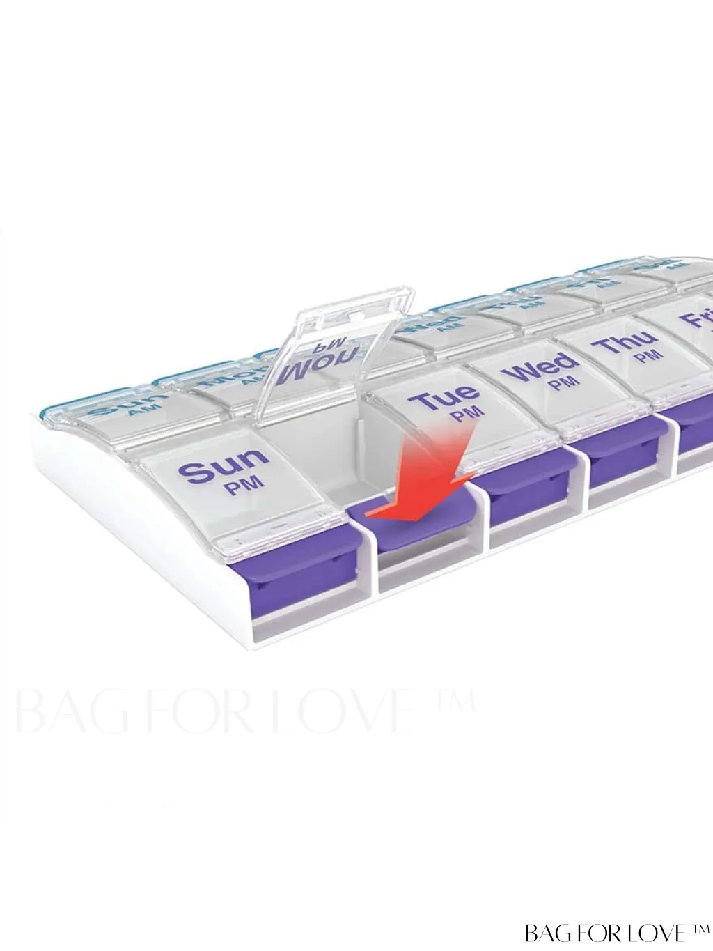 BagForLove - 14-Compartment Weekly Double-Row Pill Box for Home Medication Management