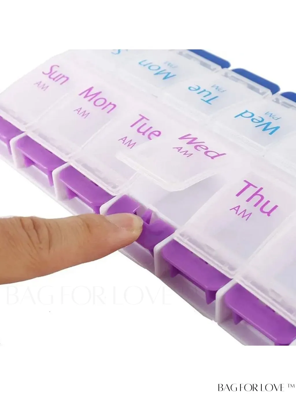 BagForLove - 14-Compartment Weekly Double-Row Pill Box for Home Medication Management
