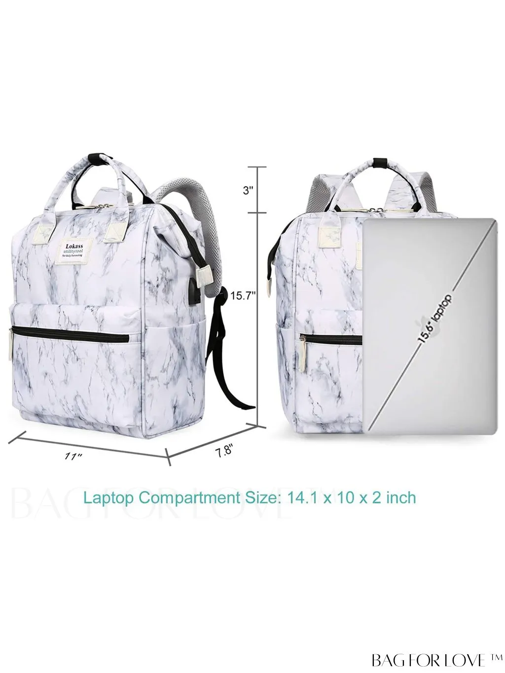 BagForLove - 15.6-Inch Laptop Backpack: Water-Resistant, USB Charging Port, Ideal for Business Travel & College
