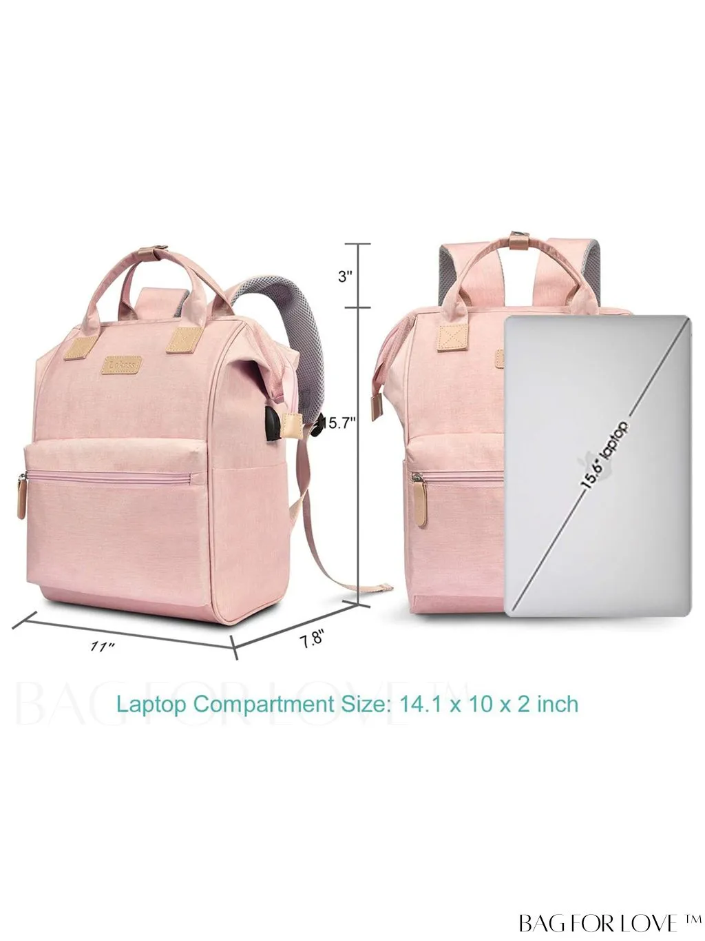 BagForLove - 15.6-Inch Laptop Backpack: Water-Resistant, USB Charging Port, Ideal for Business Travel & College