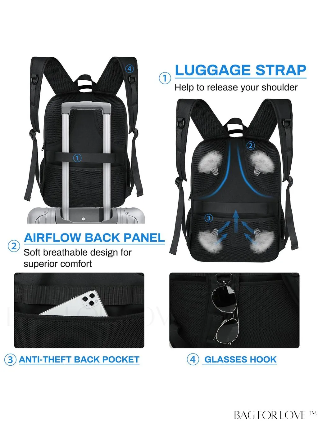 BagForLove - 17 Waterproof Laptop Backpack with USB Port for Travel, Work, and College