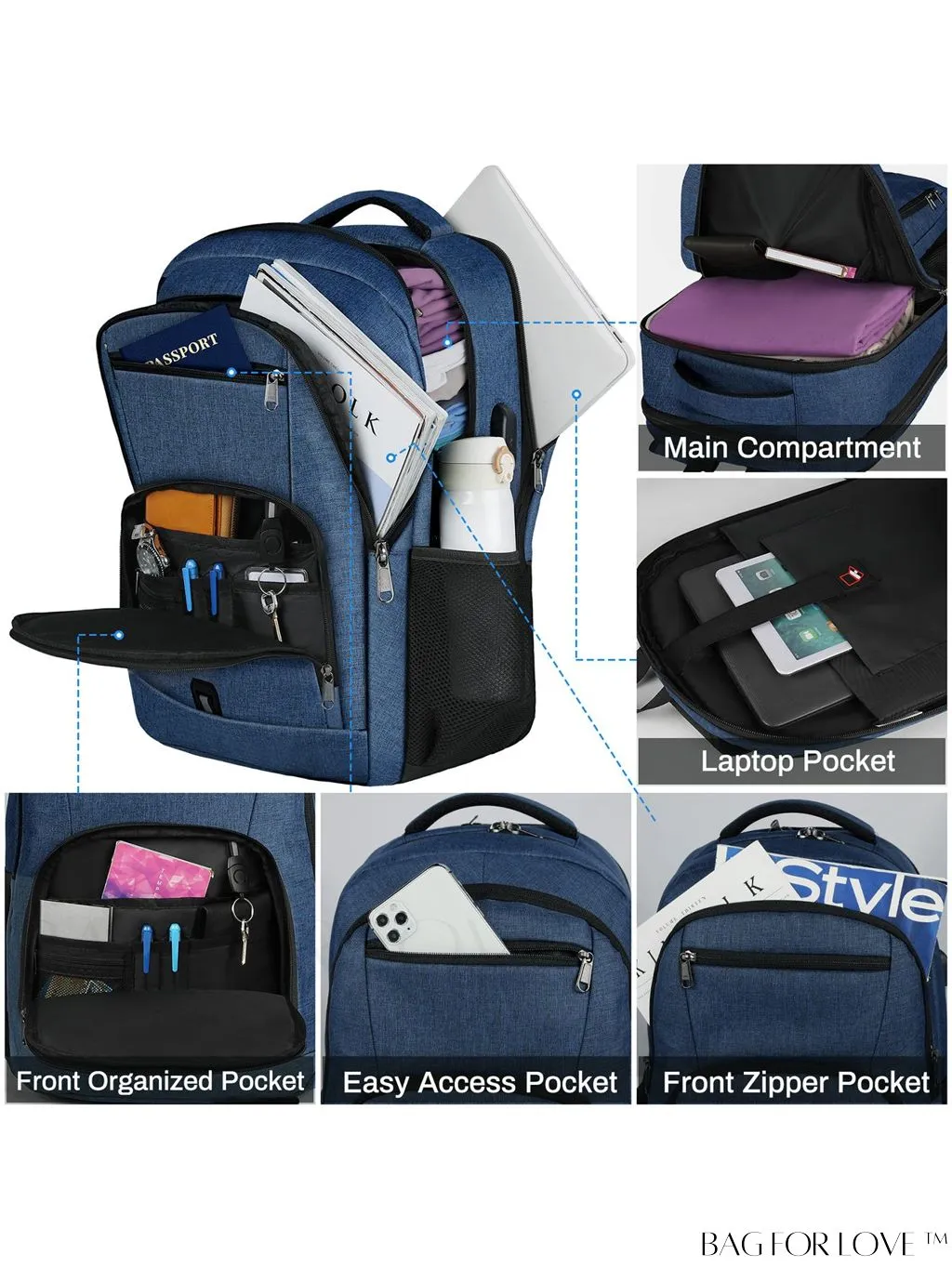 BagForLove - 17 Waterproof Laptop Backpack with USB Port for Travel, Work, and College