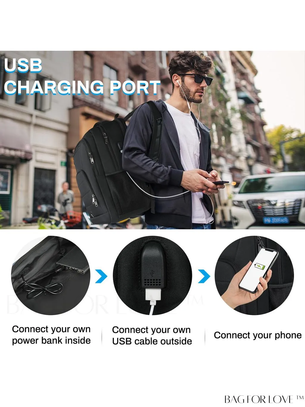 BagForLove - 17 Waterproof Laptop Backpack with USB Port for Travel, Work, and College