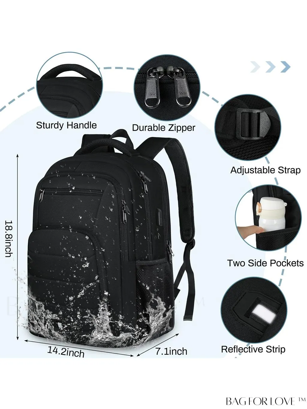 BagForLove - 17 Waterproof Laptop Backpack with USB Port for Travel, Work, and College