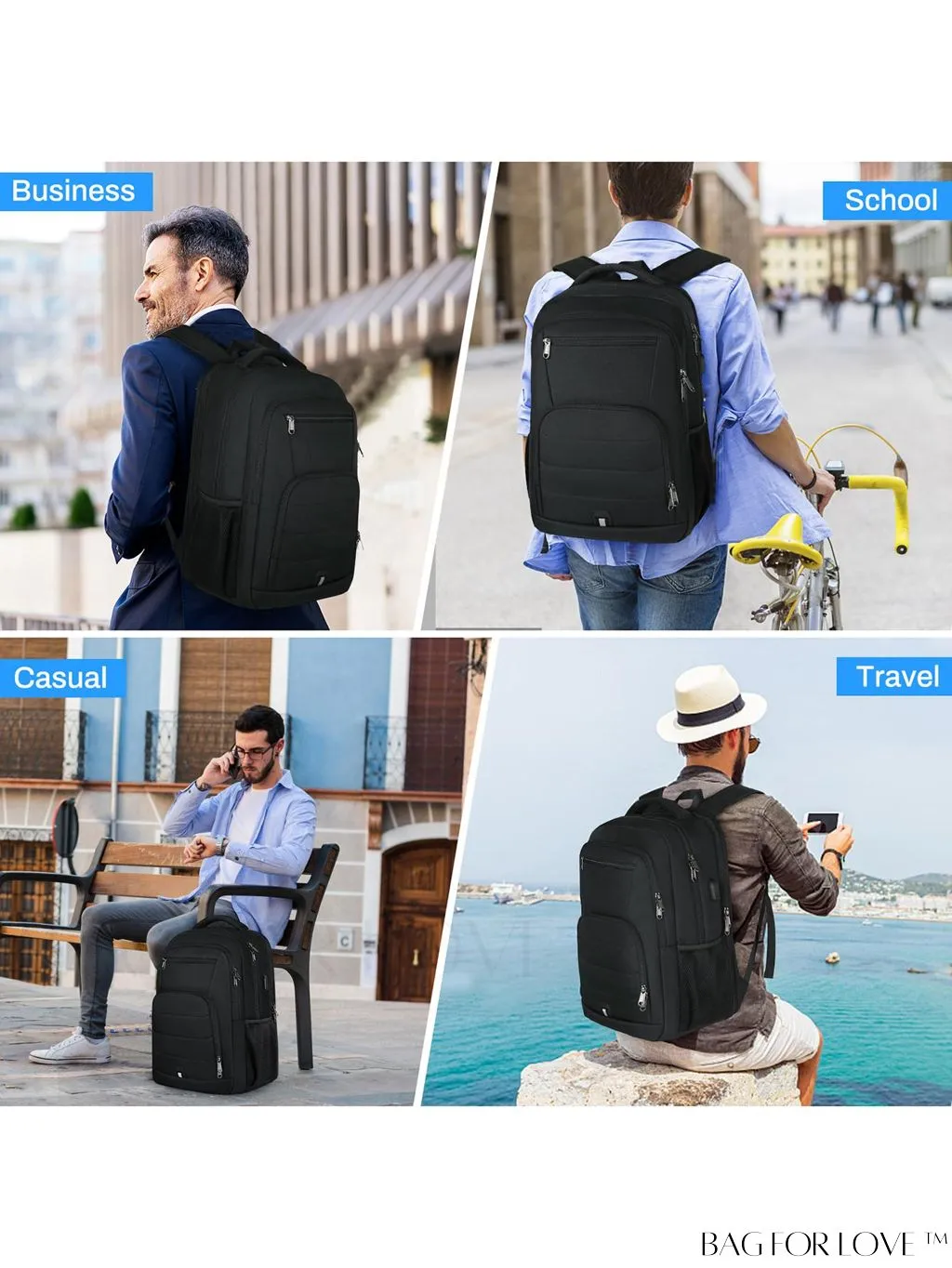 BagForLove - 17 Waterproof Laptop Backpack with USB Port for Travel, Work, and College