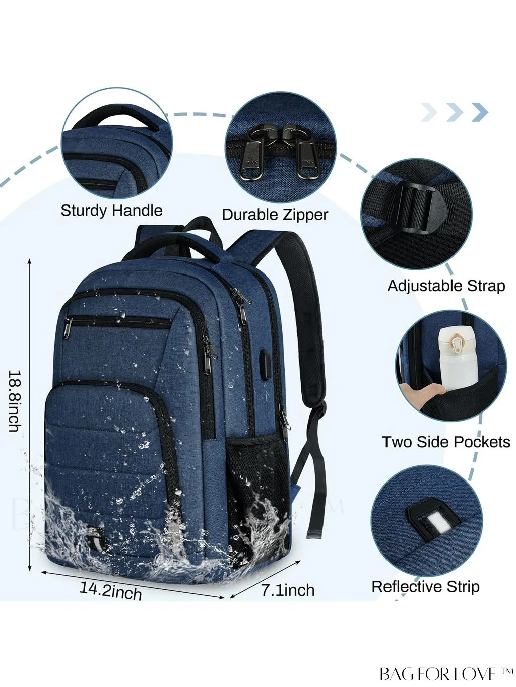 BagForLove - 17 Waterproof Laptop Backpack with USB Port for Travel, Work, and College