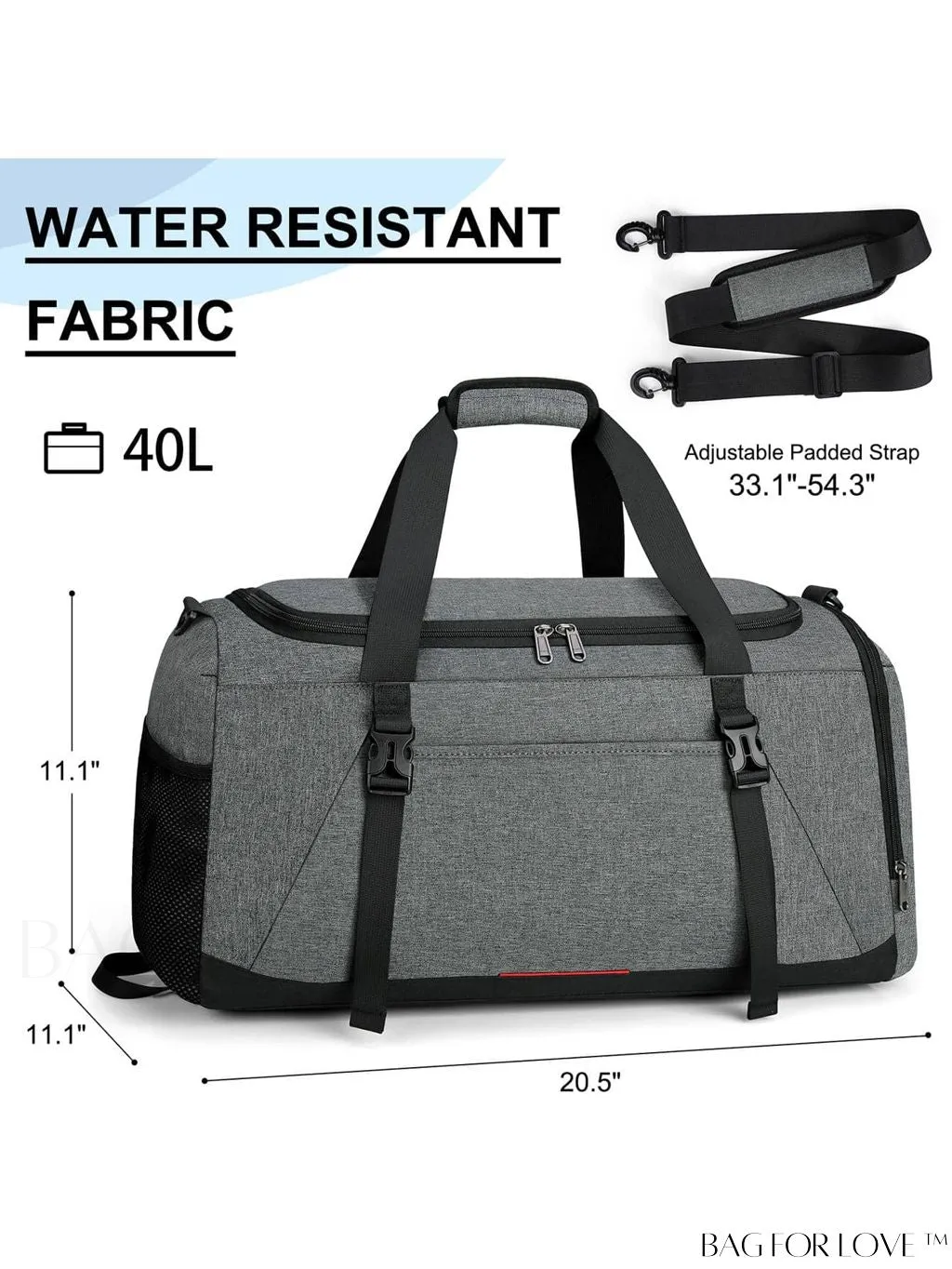 BagForLove - 40L Water Resistant Gym Duffle Bag for Men and Women â Ultimate Sports Travel Companion