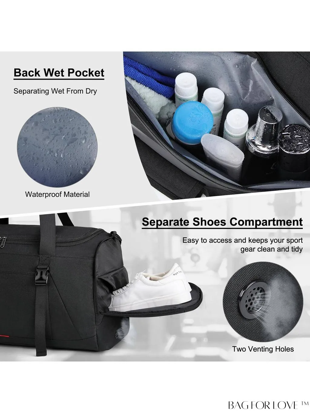 BagForLove - 40L Water Resistant Gym Duffle Bag for Men and Women â Ultimate Sports Travel Companion