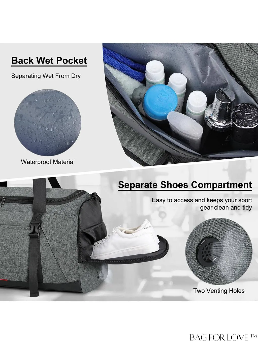 BagForLove - 40L Water Resistant Gym Duffle Bag for Men and Women â Ultimate Sports Travel Companion