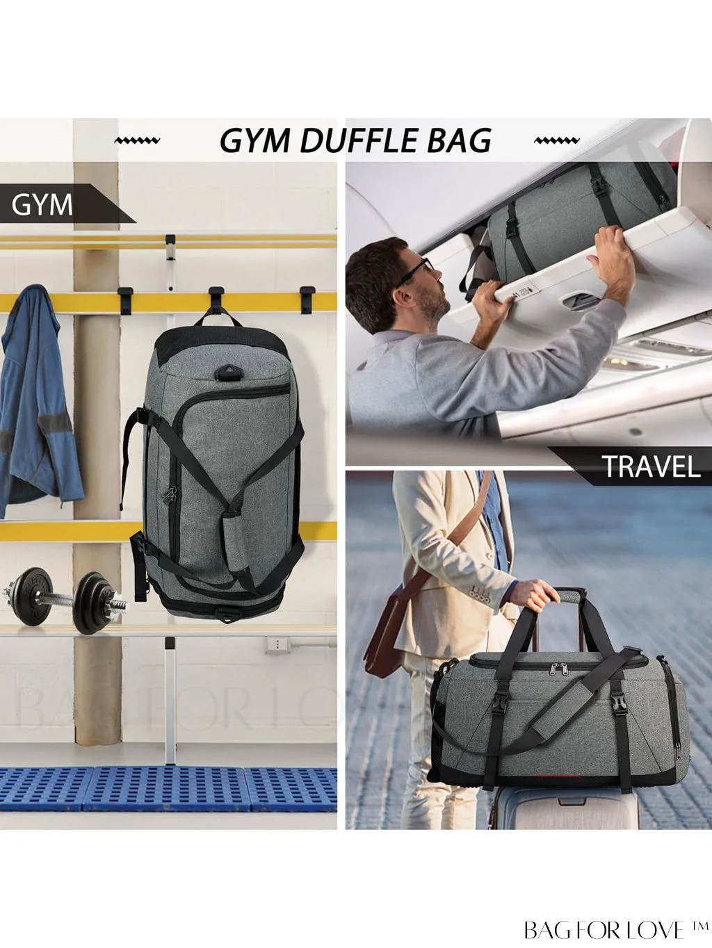 BagForLove - 40L Water Resistant Gym Duffle Bag for Men and Women â Ultimate Sports Travel Companion