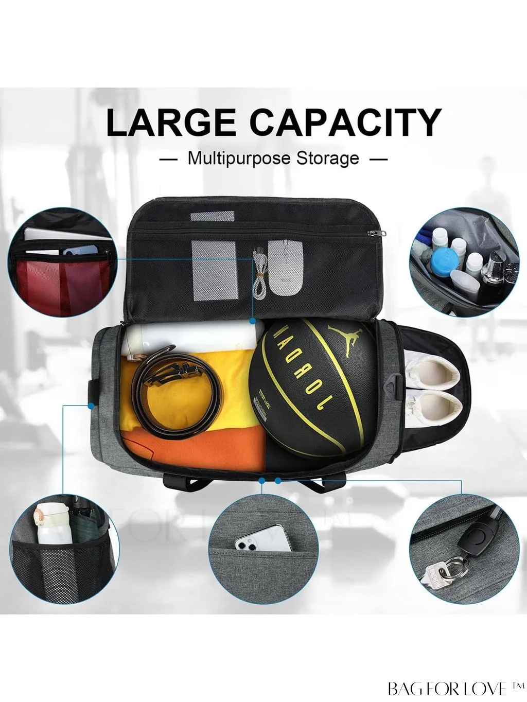 BagForLove - 40L Water Resistant Gym Duffle Bag for Men and Women â Ultimate Sports Travel Companion