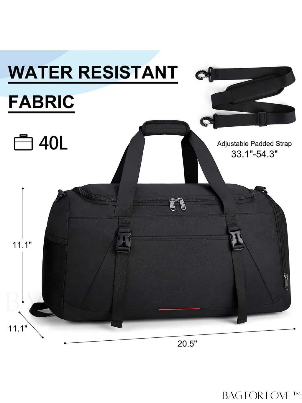 BagForLove - 40L Water Resistant Gym Duffle Bag for Men and Women â Ultimate Sports Travel Companion