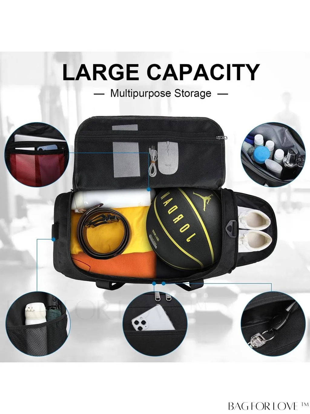 BagForLove - 40L Water Resistant Gym Duffle Bag for Men and Women â Ultimate Sports Travel Companion