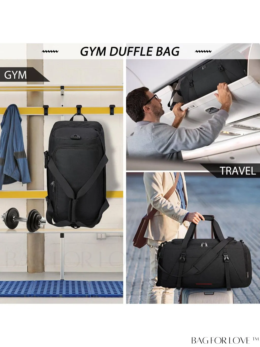 BagForLove - 40L Water Resistant Gym Duffle Bag for Men and Women â Ultimate Sports Travel Companion