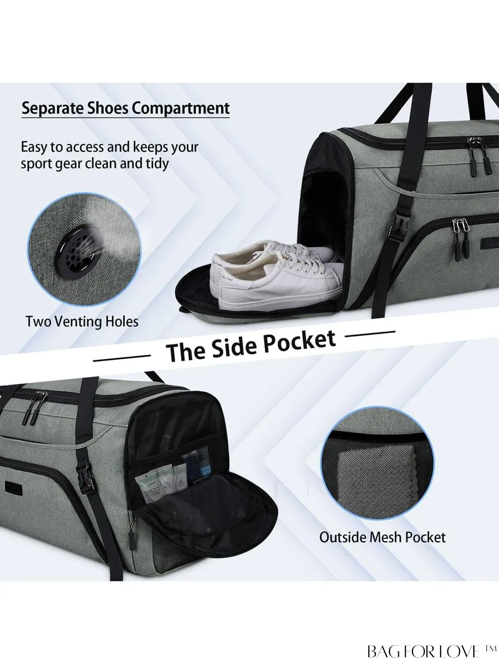 BagForLove - 40L Waterproof Gym Duffle Bag for Women & Men - Travel Sports Bag with Shoe Compartment & Wet Pocket