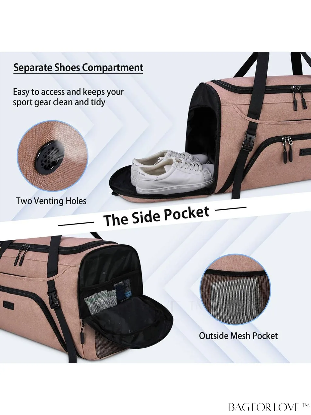 BagForLove - 40L Waterproof Gym Duffle Bag for Women & Men - Travel Sports Bag with Shoe Compartment & Wet Pocket