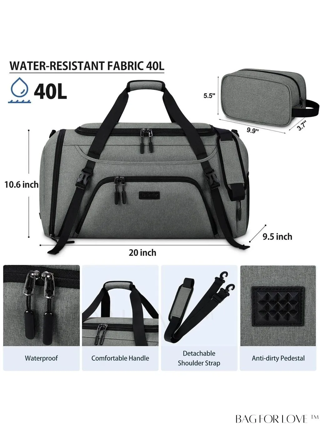 BagForLove - 40L Waterproof Gym Duffle Bag for Women & Men - Travel Sports Bag with Shoe Compartment & Wet Pocket