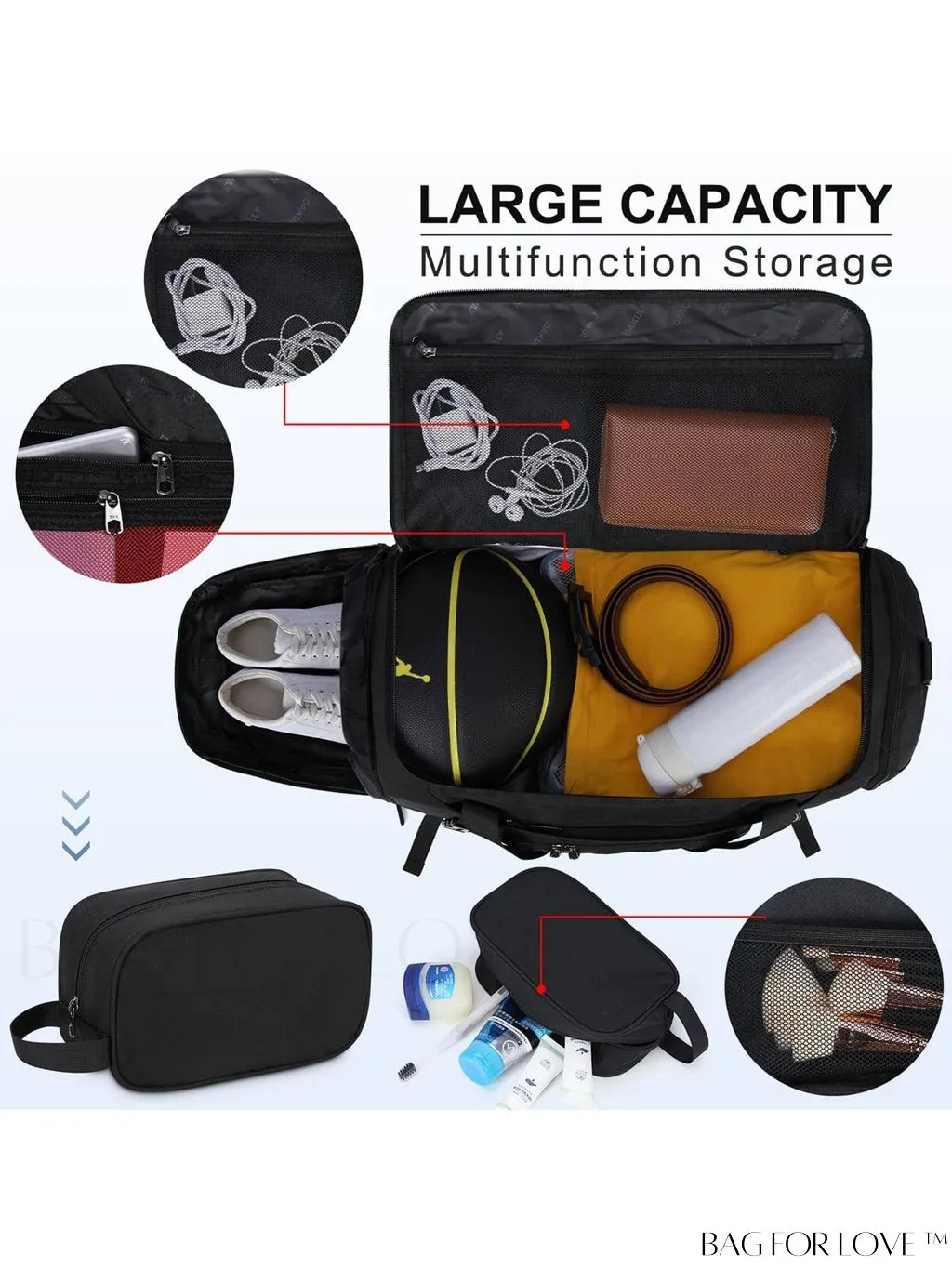 BagForLove - 40L Waterproof Gym Duffle Bag for Women & Men - Travel Sports Bag with Shoe Compartment & Wet Pocket