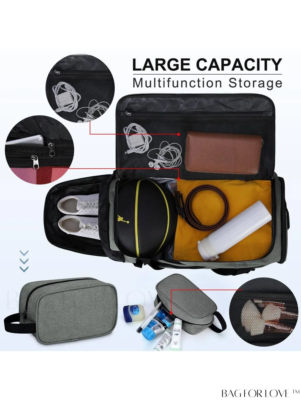 BagForLove - 40L Waterproof Gym Duffle Bag for Women & Men - Travel Sports Bag with Shoe Compartment & Wet Pocket