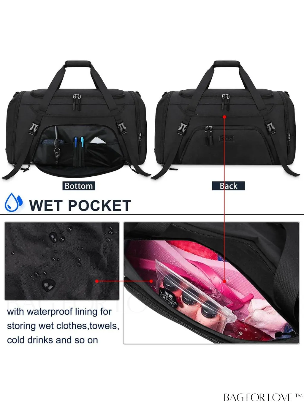 BagForLove - 40L Waterproof Gym Duffle Bag for Women & Men - Travel Sports Bag with Shoe Compartment & Wet Pocket