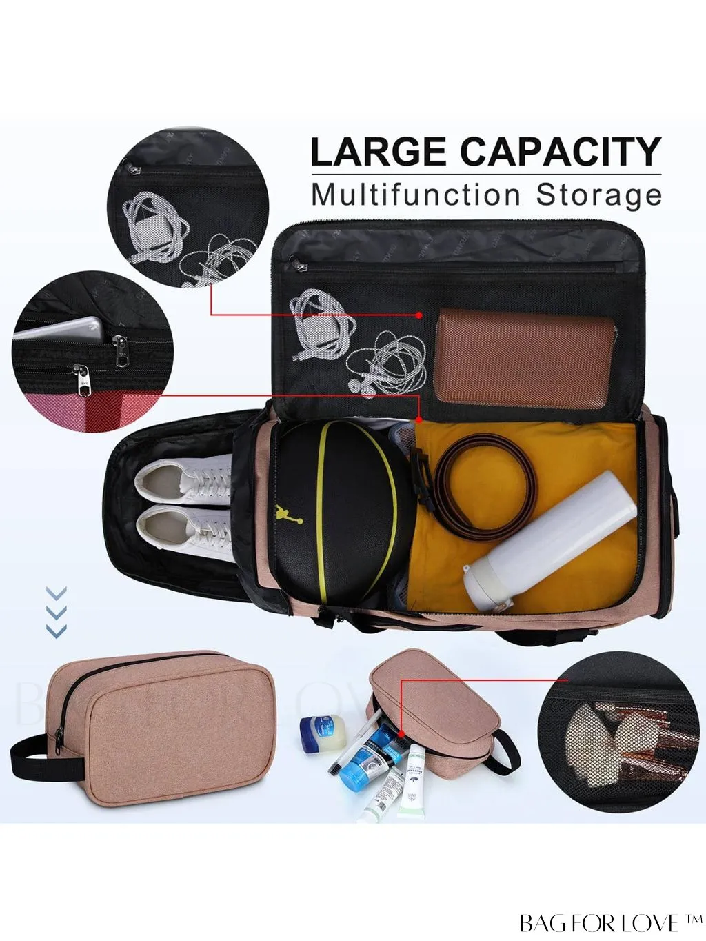 BagForLove - 40L Waterproof Gym Duffle Bag for Women & Men - Travel Sports Bag with Shoe Compartment & Wet Pocket