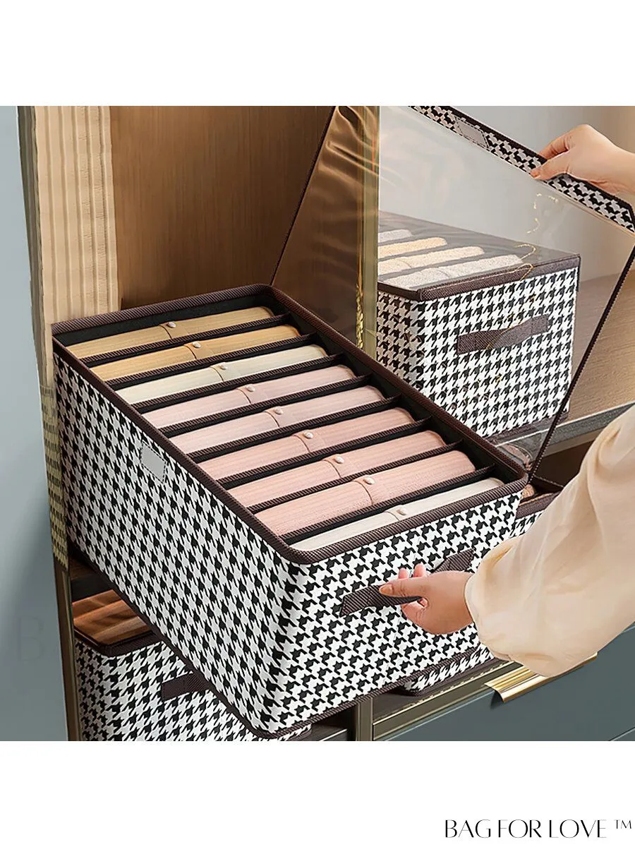 BagForLove - 7-grid Houndstooth Pattern Pant Storage Box: Organize Sweaters and Jeans in Style