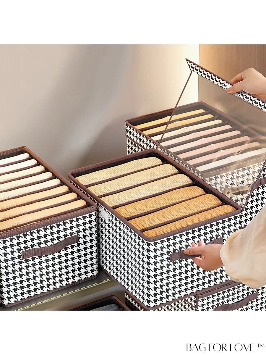 BagForLove - 7-grid Houndstooth Pattern Pant Storage Box: Organize Sweaters and Jeans in Style