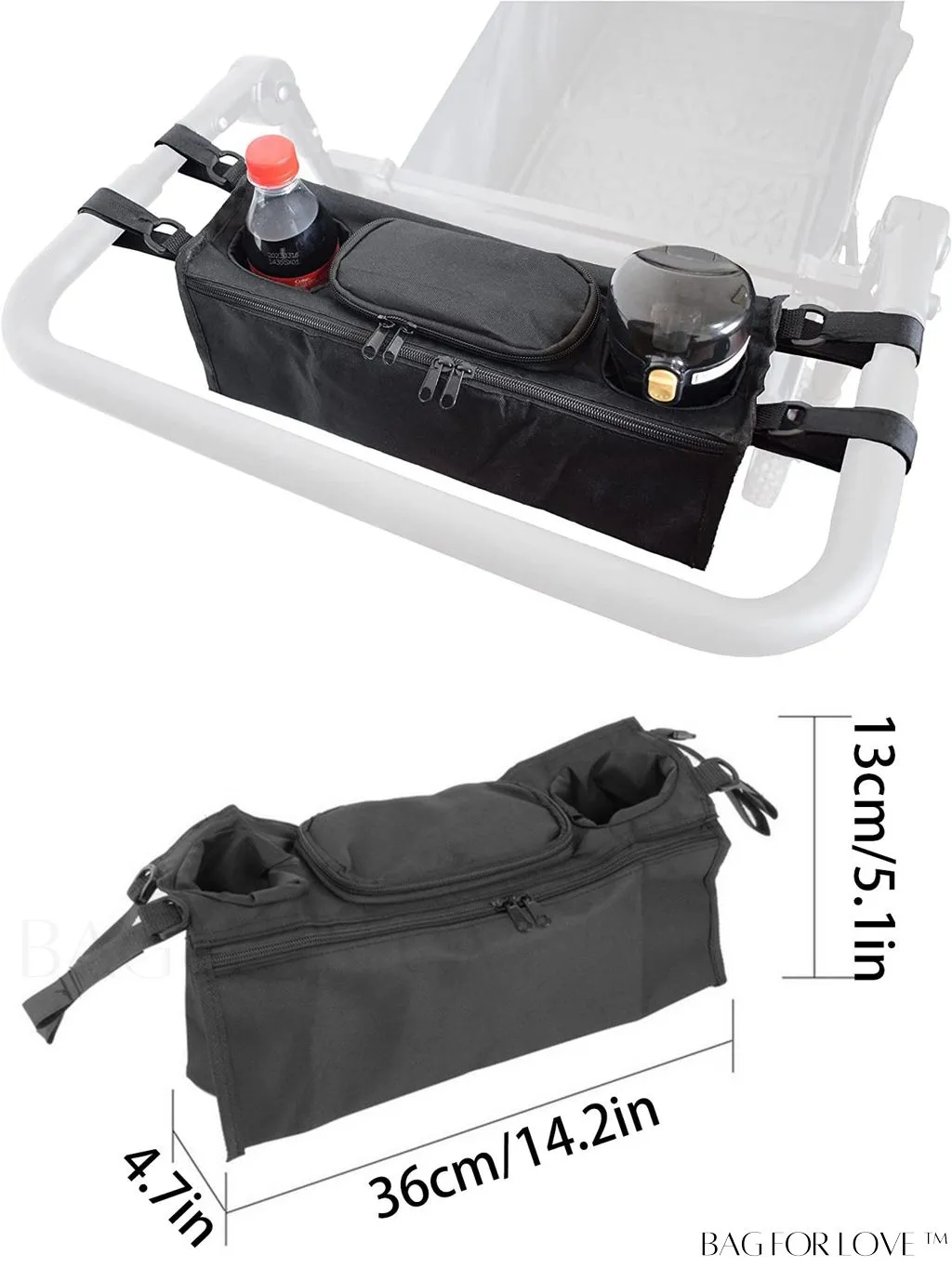 BagForLove - Black Oxford Cloth Diaper Bag: Portable, Waterproof, and Stylish Stroller Organizer