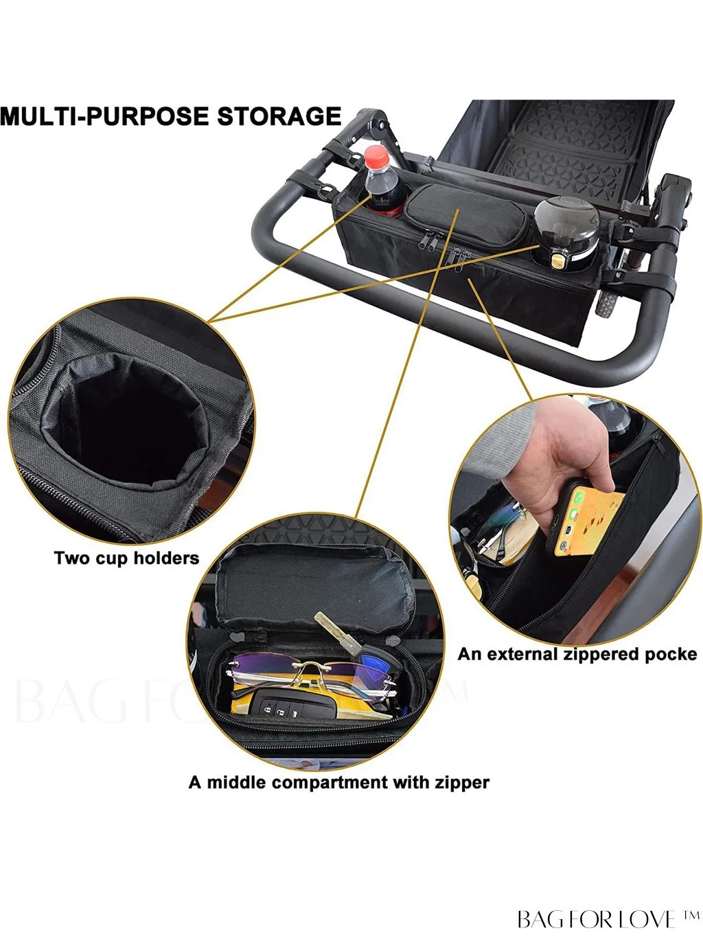 BagForLove - Black Oxford Cloth Diaper Bag: Portable, Waterproof, and Stylish Stroller Organizer