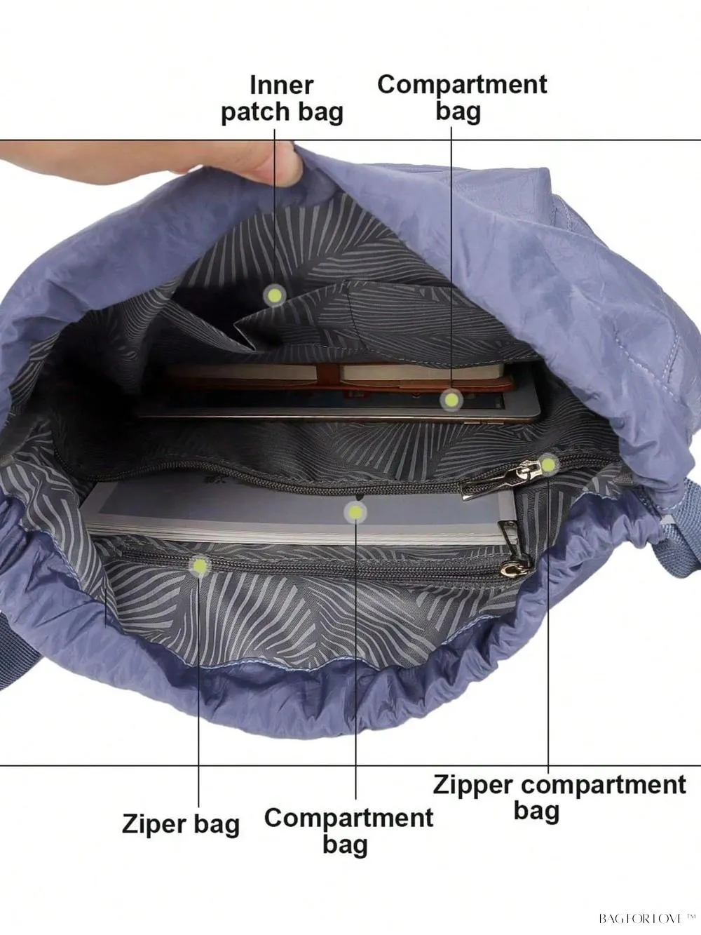 BagForLove - Cinched Backpack with Water Resistant Material and Storage Compartment