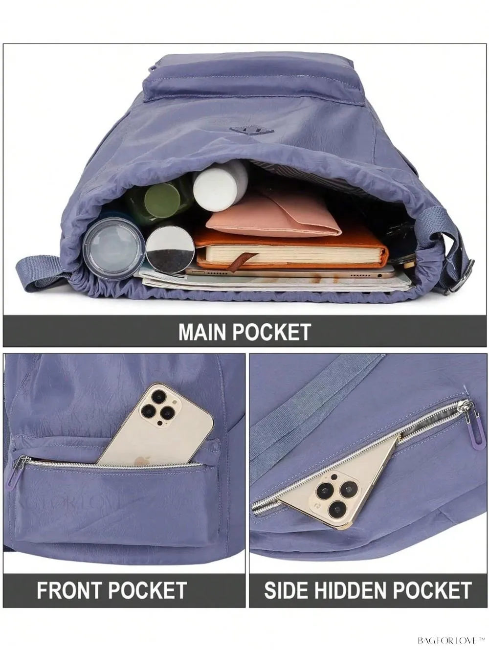 BagForLove - Cinched Backpack with Water Resistant Material and Storage Compartment