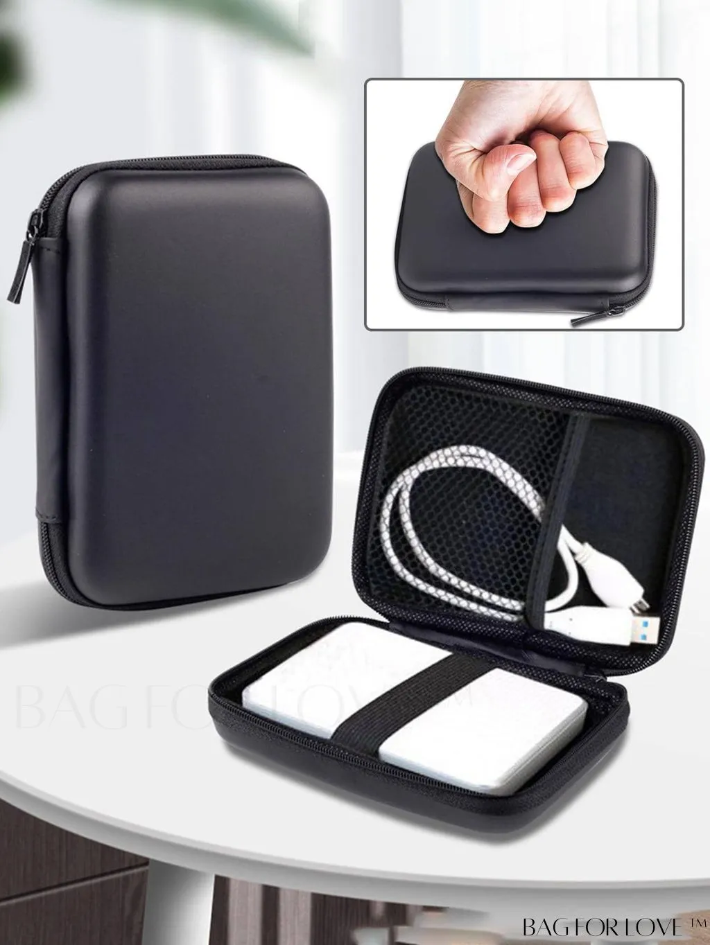 BagForLove - Compact Headphones Case with USB Charger, Cable Storage, and Waterproof Protection