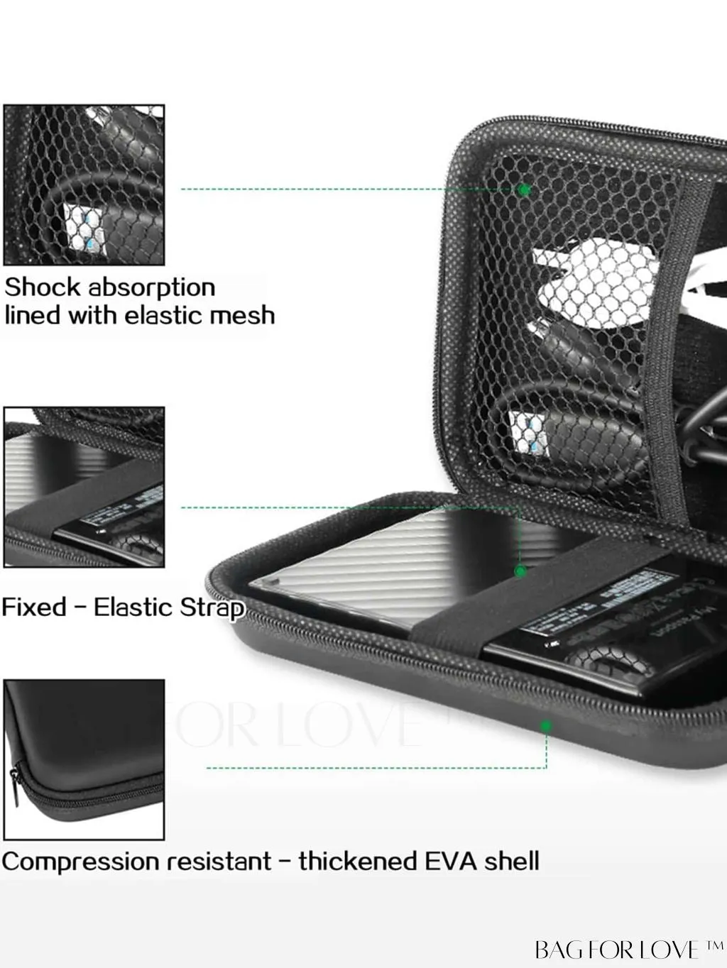 BagForLove - Compact Headphones Case with USB Charger, Cable Storage, and Waterproof Protection