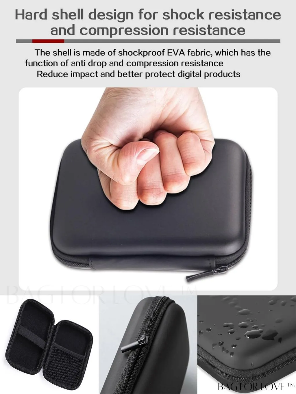 BagForLove - Compact Headphones Case with USB Charger, Cable Storage, and Waterproof Protection