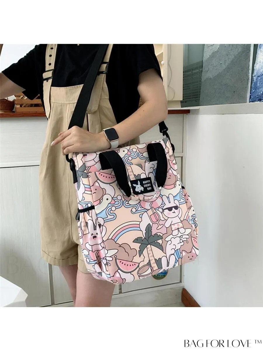 BagForLove - Double Handle Cartoon Graphic Square Bag for Preppy Fashion