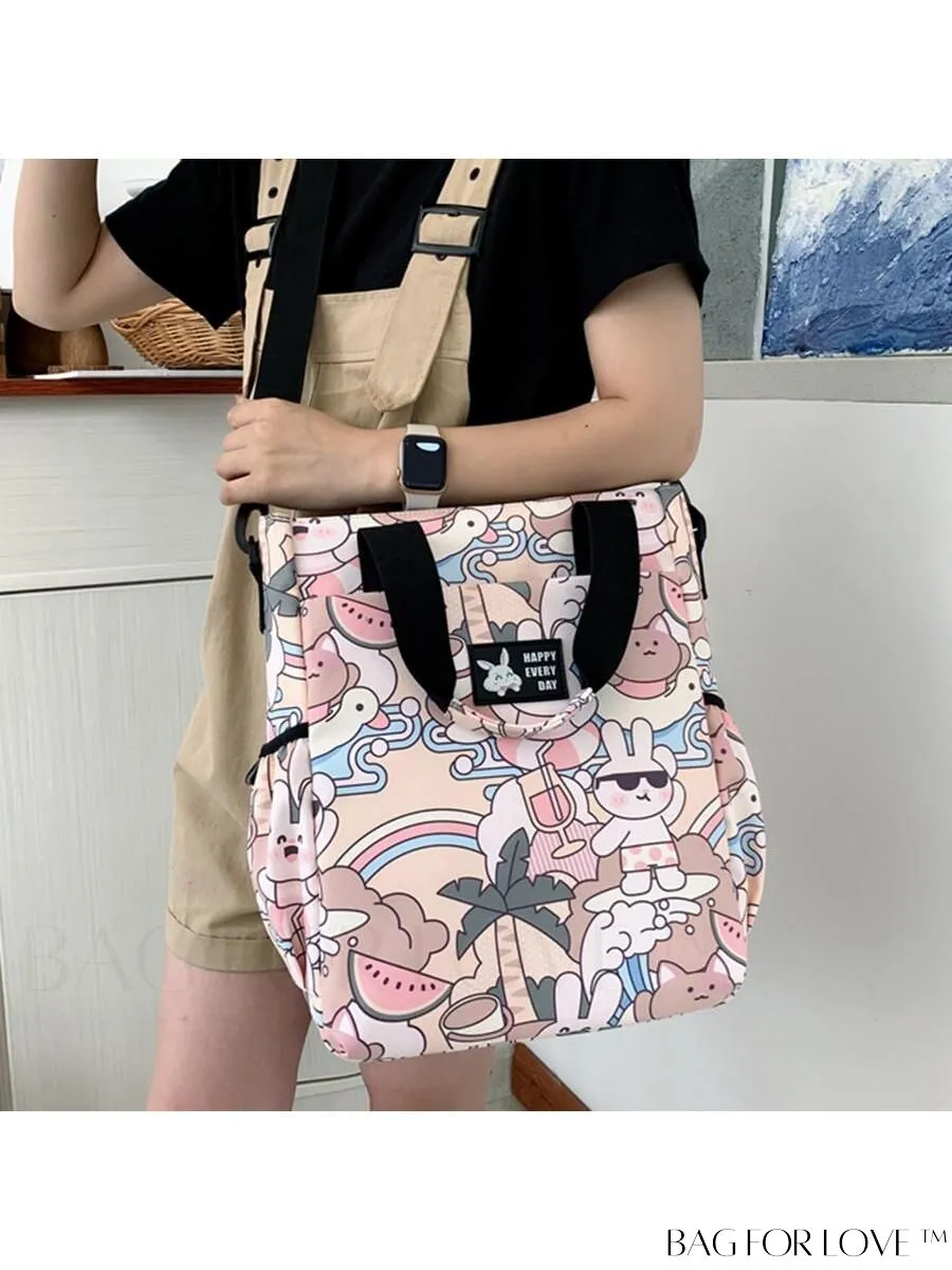 BagForLove - Double Handle Cartoon Graphic Square Bag for Preppy Fashion