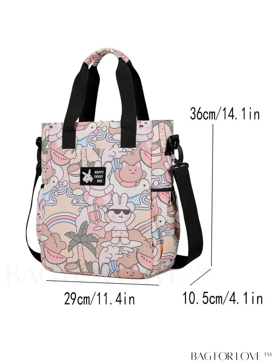 BagForLove - Double Handle Cartoon Graphic Square Bag for Preppy Fashion