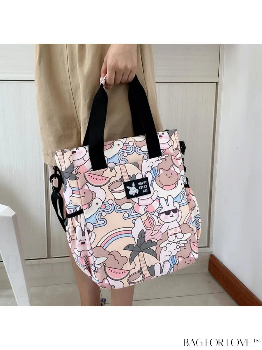 BagForLove - Double Handle Cartoon Graphic Square Bag for Preppy Fashion