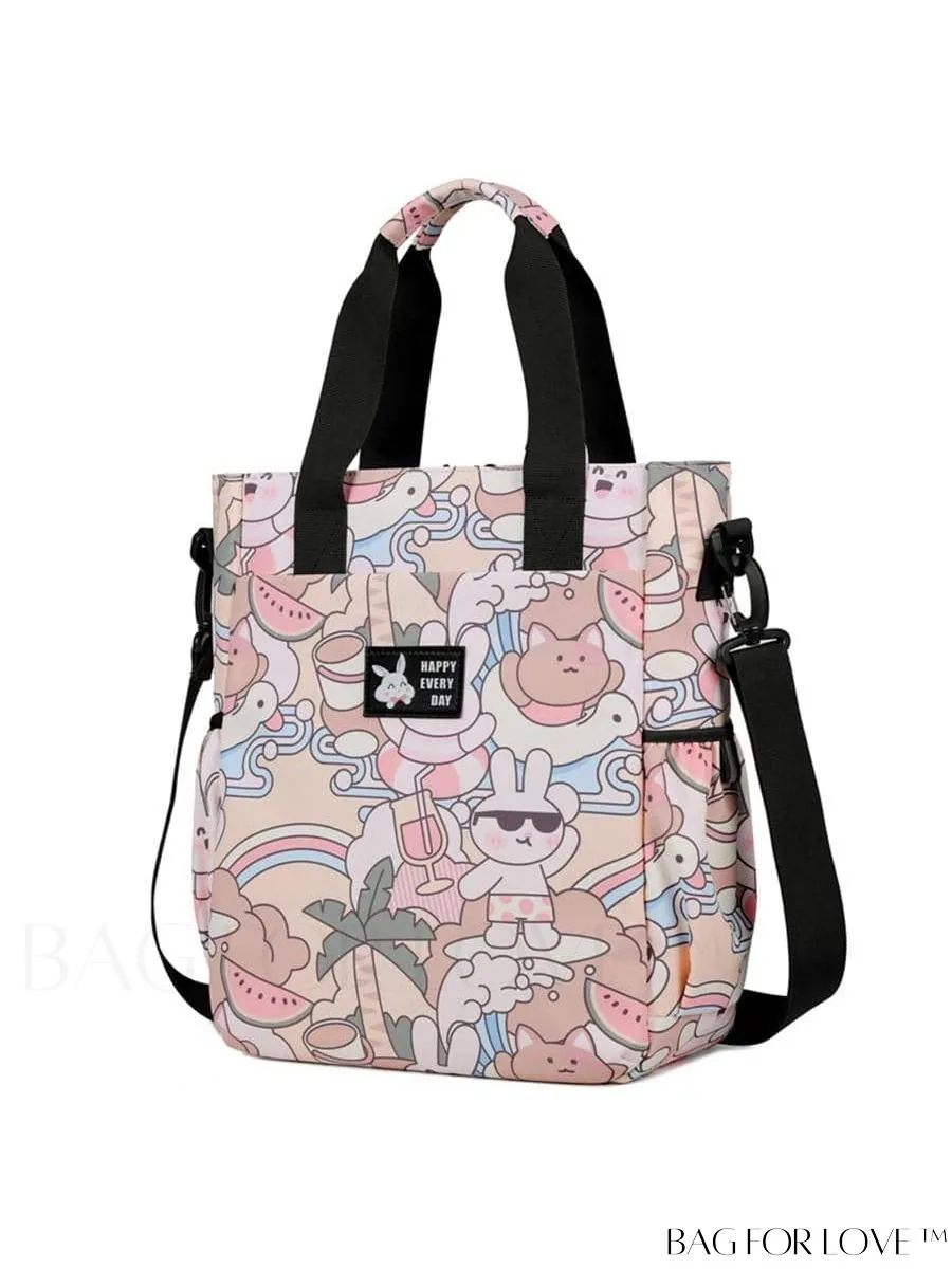 BagForLove - Double Handle Cartoon Graphic Square Bag for Preppy Fashion