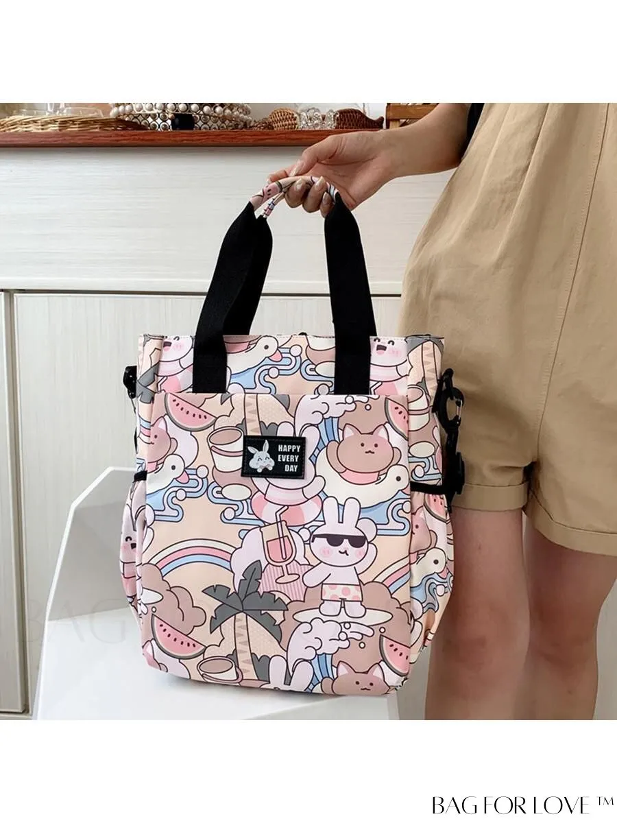 BagForLove - Double Handle Cartoon Graphic Square Bag for Preppy Fashion