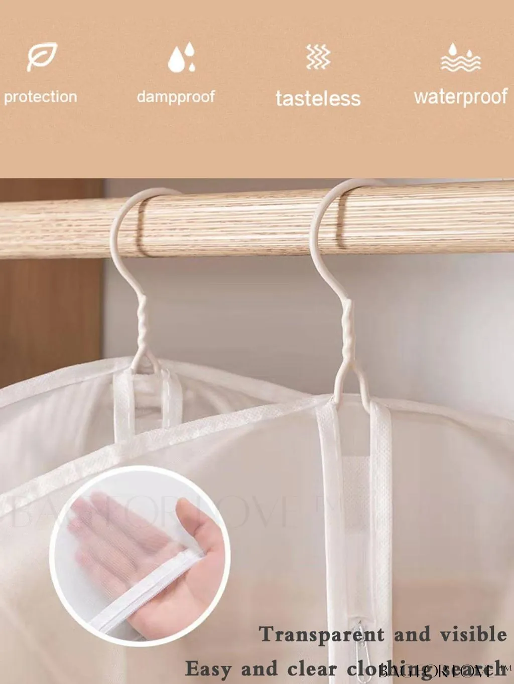 BagForLove - Dustproof Clothing Covers - Transparent, Foldable, and Waterproof - 5pcs Set for Garment Storage